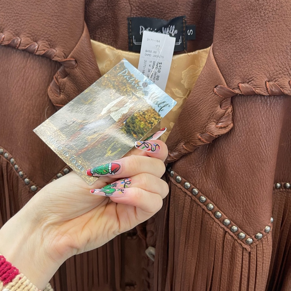 Western Brown Leather Jacket with Fringe - Picture 3 of 4